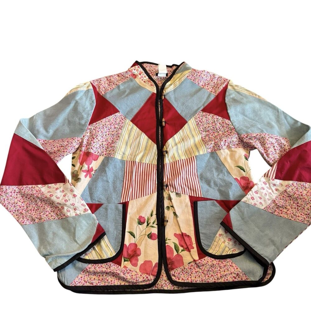 Boston Proper Floral Patchwork Jacket Pink‎ Blue Size Large Lightweight